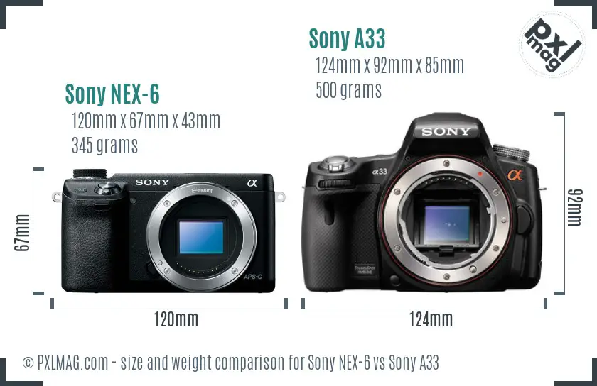 Sony NEX-6 vs Sony A33 size comparison