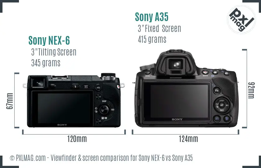 Sony NEX-6 vs Sony A35 Screen and Viewfinder comparison