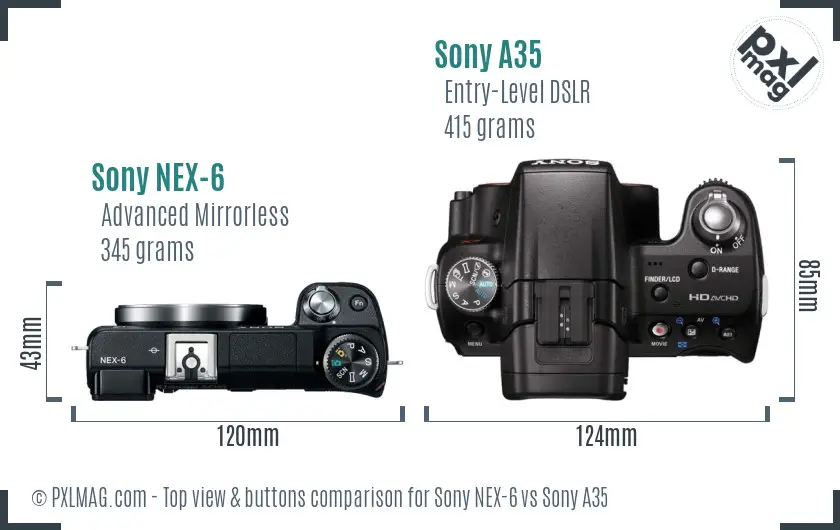 Sony NEX-6 vs Sony A35 top view buttons comparison