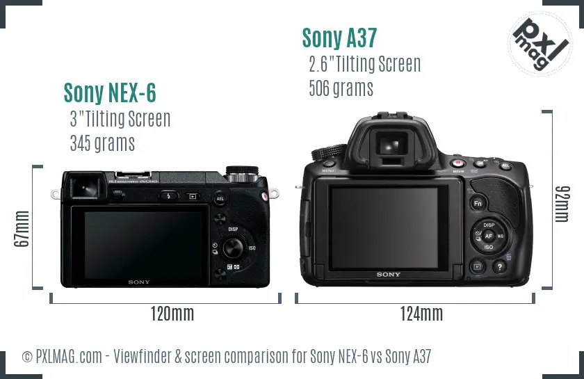 Sony NEX-6 vs Sony A37 Screen and Viewfinder comparison