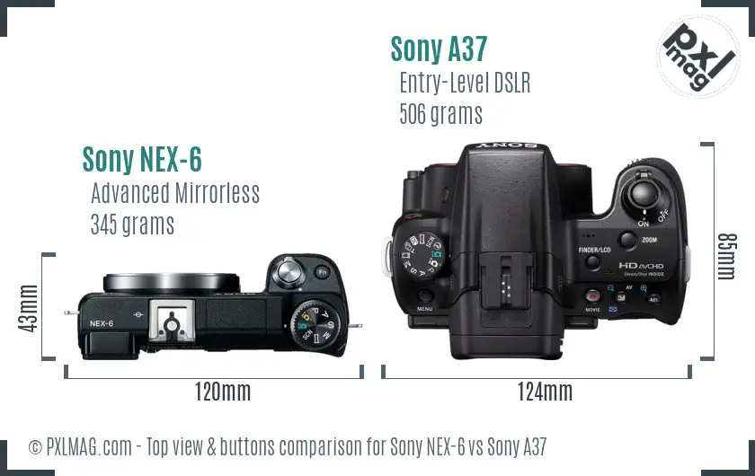 Sony NEX-6 vs Sony A37 top view buttons comparison