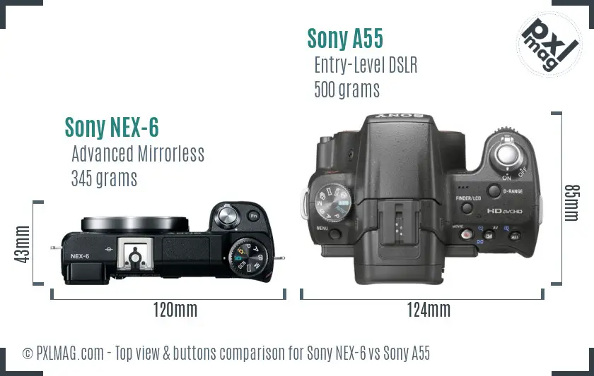 Sony NEX-6 vs Sony A55 top view buttons comparison