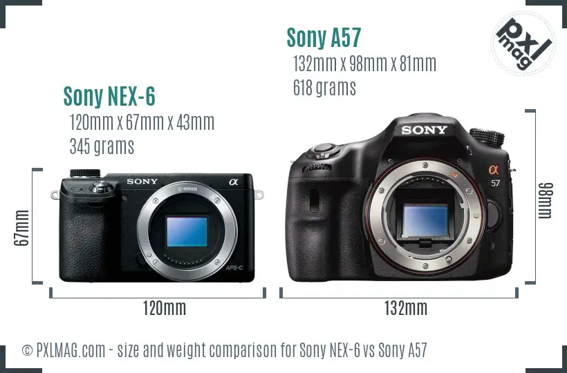 Sony NEX-6 vs Sony A57 size comparison
