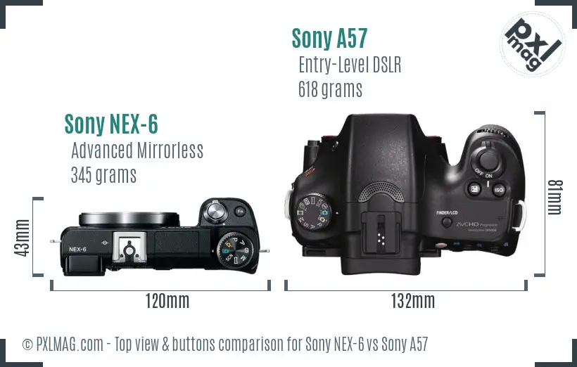 Sony NEX-6 vs Sony A57 top view buttons comparison
