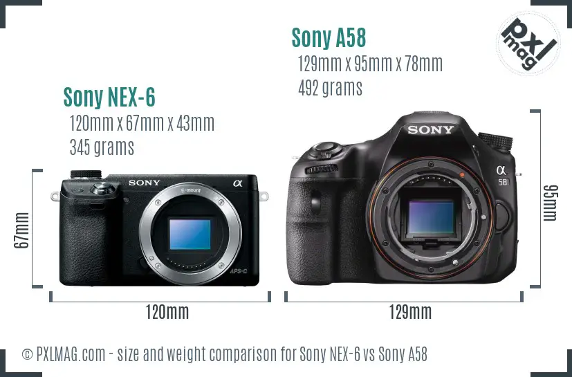 Sony NEX-6 vs Sony A58 size comparison