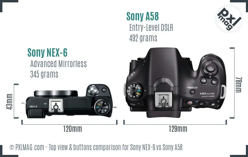 Sony NEX-6 vs Sony A58 top view buttons comparison