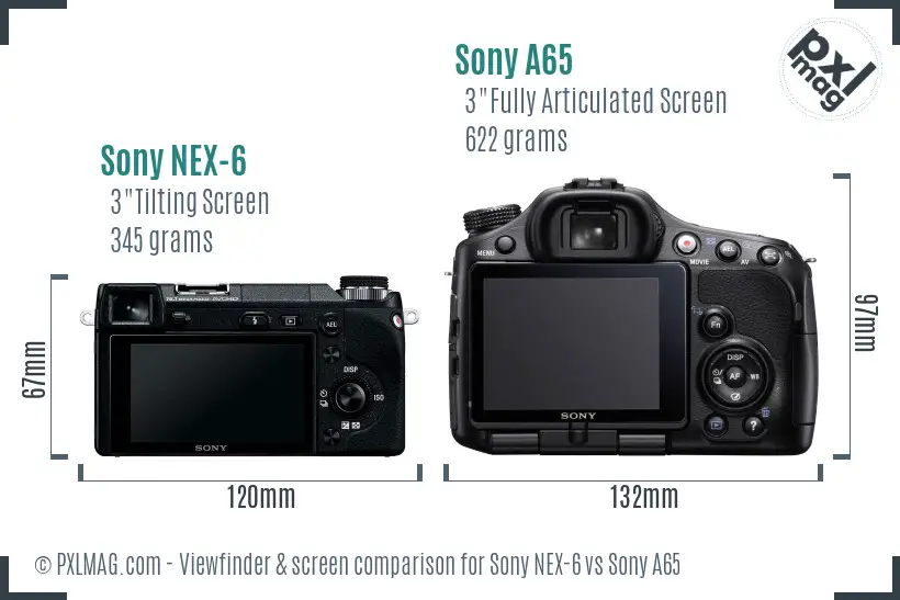 Sony NEX-6 vs Sony A65 Screen and Viewfinder comparison
