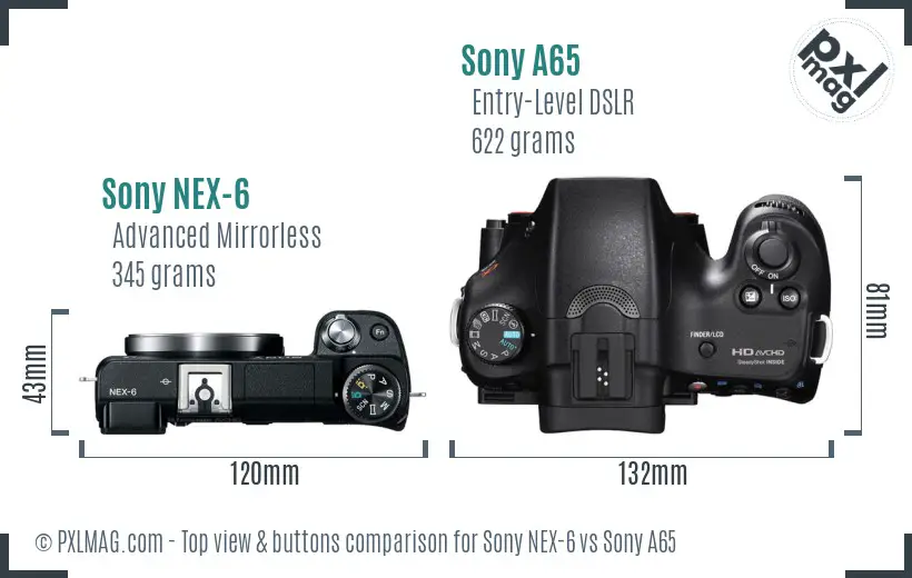 Sony NEX-6 vs Sony A65 top view buttons comparison