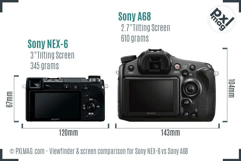Sony NEX-6 vs Sony A68 Screen and Viewfinder comparison