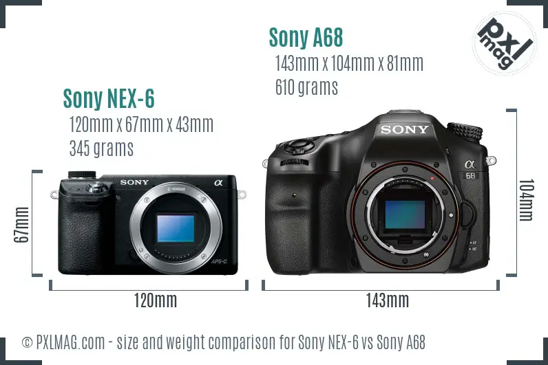 Sony NEX-6 vs Sony A68 size comparison