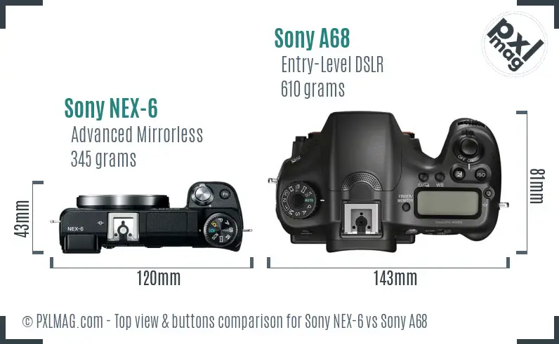 Sony NEX-6 vs Sony A68 top view buttons comparison