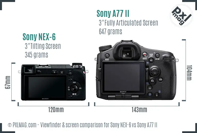 Sony NEX-6 vs Sony A77 II Screen and Viewfinder comparison