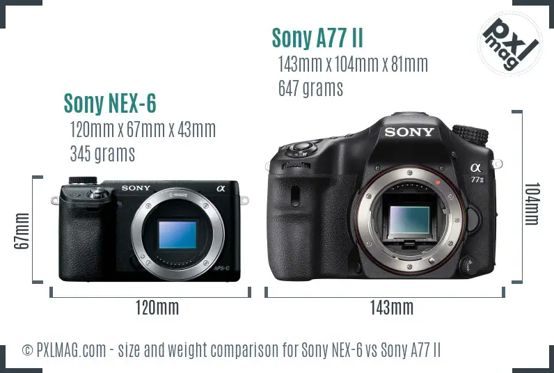 Sony NEX-6 vs Sony A77 II size comparison