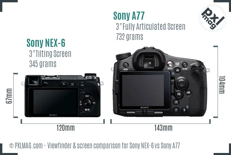 Sony NEX-6 vs Sony A77 Screen and Viewfinder comparison