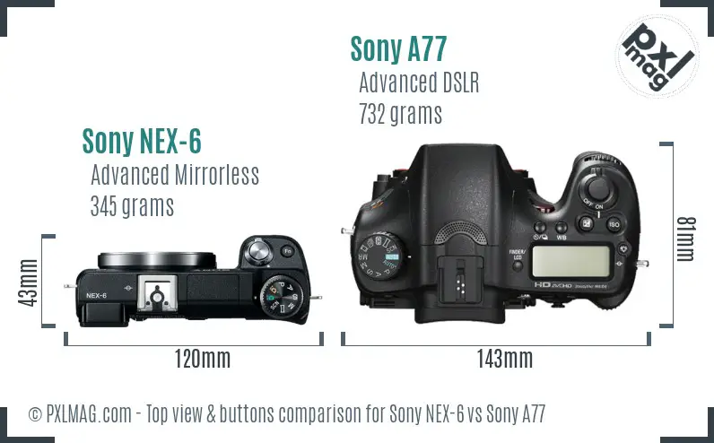 Sony NEX-6 vs Sony A77 top view buttons comparison