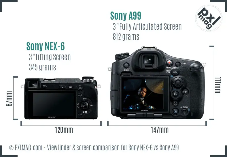 Sony NEX-6 vs Sony A99 Screen and Viewfinder comparison