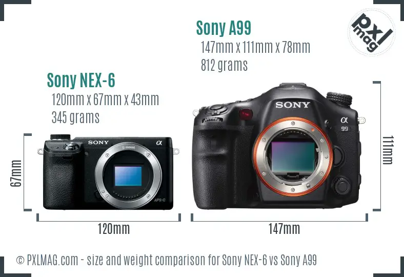 Sony NEX-6 vs Sony A99 size comparison