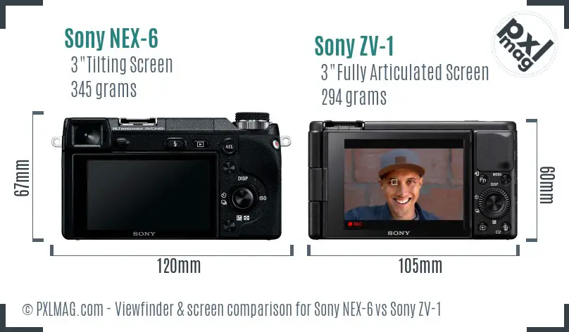 Sony NEX-6 vs Sony ZV-1 Screen and Viewfinder comparison