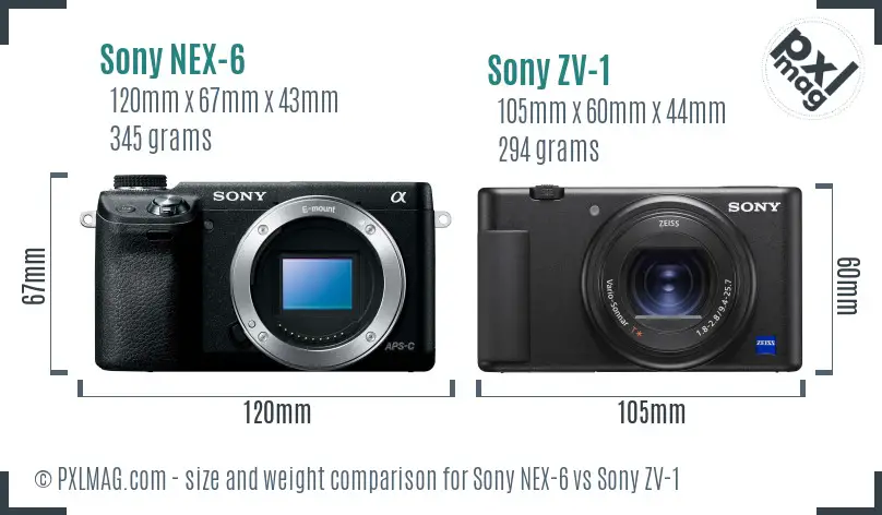 Sony NEX-6 vs Sony ZV-1 size comparison