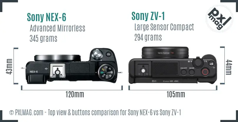 Sony NEX-6 vs Sony ZV-1 top view buttons comparison