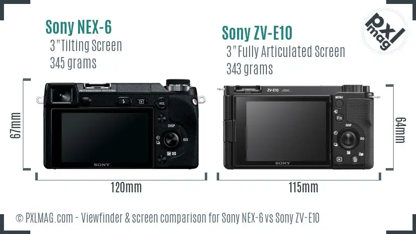 Sony NEX-6 vs Sony ZV-E10 Screen and Viewfinder comparison