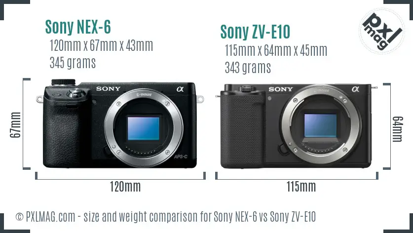 Sony NEX-6 vs Sony ZV-E10 size comparison