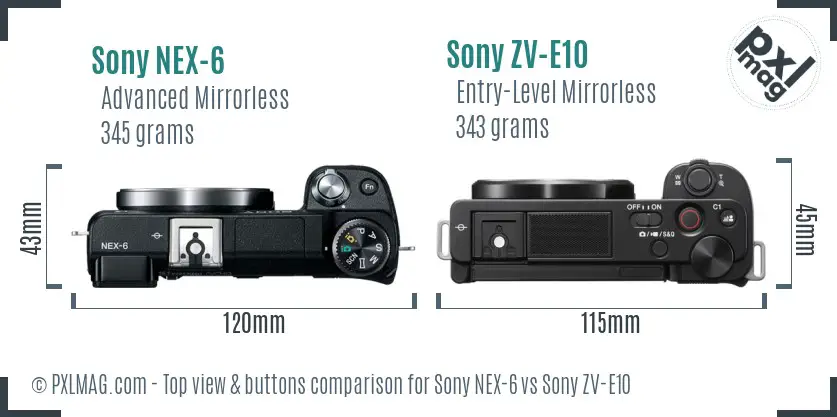 Sony NEX-6 vs Sony ZV-E10 top view buttons comparison