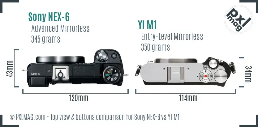 Sony NEX-6 vs YI M1 top view buttons comparison