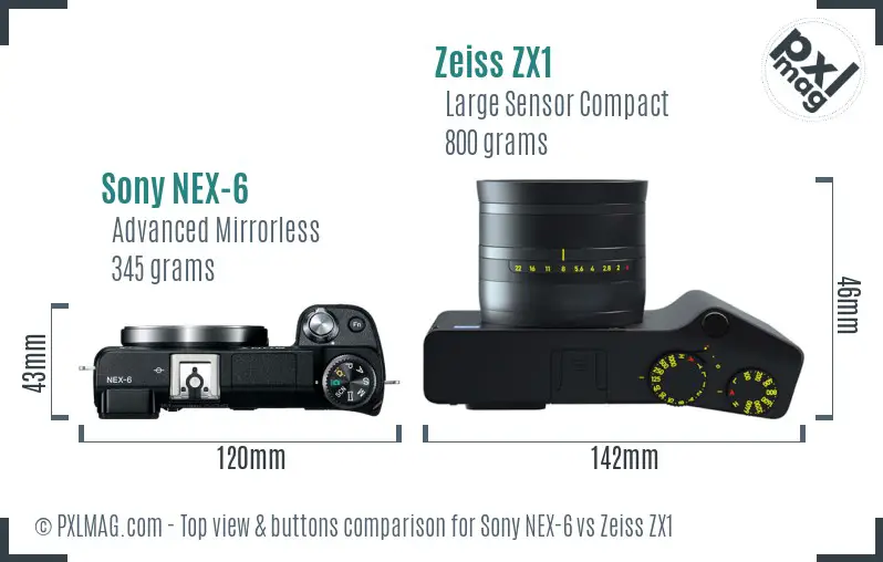 Sony NEX-6 vs Zeiss ZX1 top view buttons comparison