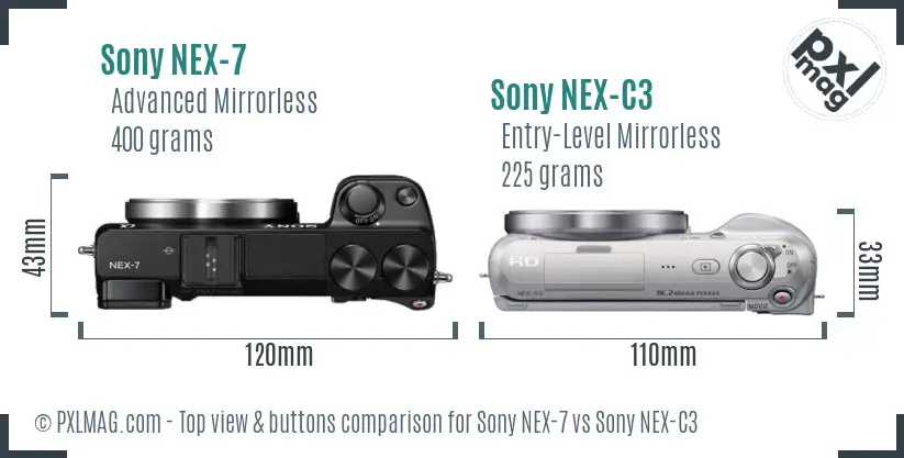 Sony NEX-7 vs Sony NEX-C3 top view buttons comparison