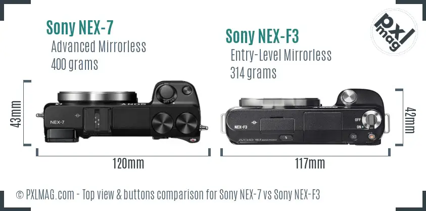 Sony NEX-7 vs Sony NEX-F3 top view buttons comparison