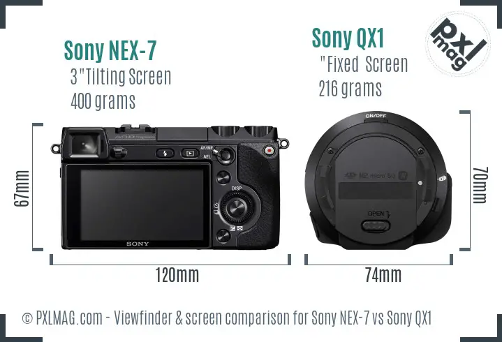 Sony NEX-7 vs Sony QX1 Screen and Viewfinder comparison