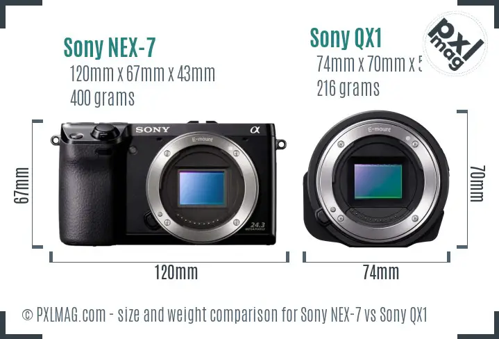 Sony NEX-7 vs Sony QX1 size comparison