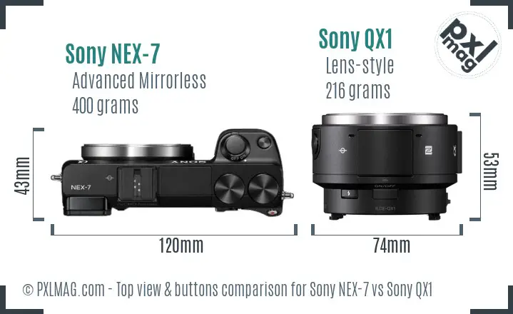 Sony NEX-7 vs Sony QX1 top view buttons comparison