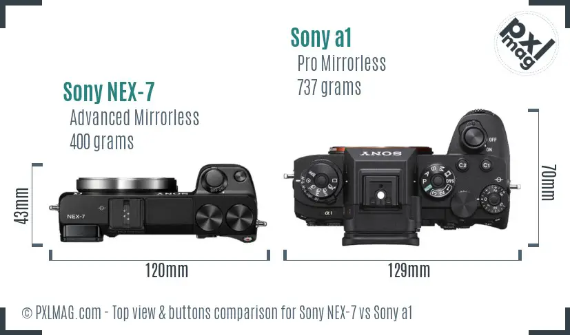 Sony NEX-7 vs Sony a1 top view buttons comparison Sony NEX-7 vs Sony a1 top view buttons comparison