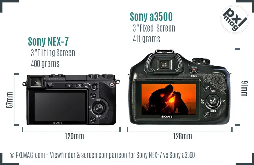 Sony NEX-7 vs Sony a3500 Screen and Viewfinder comparison Sony NEX-7 vs Sony a3500 Screen and Viewfinder comparison