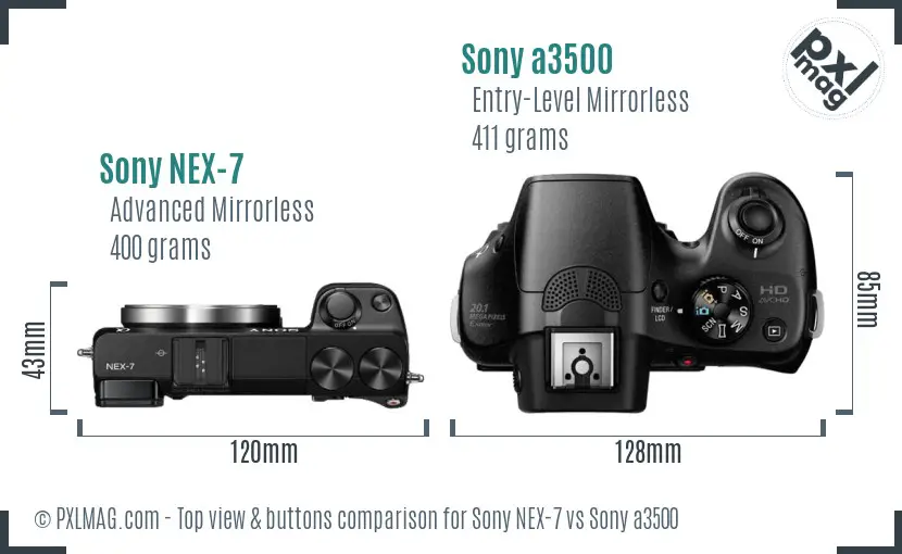 Sony NEX-7 vs Sony a3500 top view buttons comparison Sony NEX-7 vs Sony a3500 top view buttons comparison