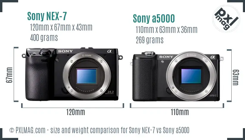 Sony NEX-7 vs Sony a5000 size comparison