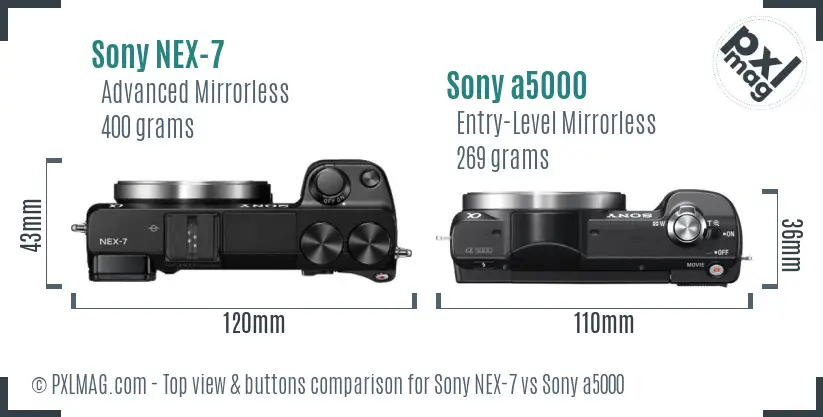 Sony NEX-7 vs Sony a5000 top view buttons comparison