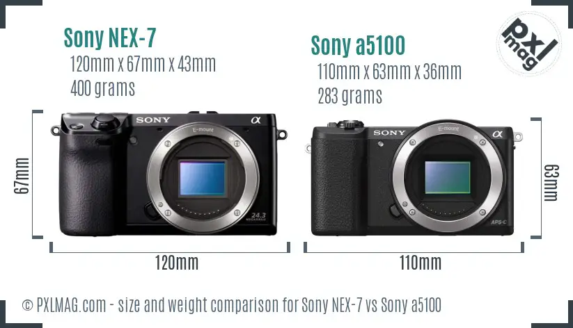 Sony NEX-7 vs Sony a5100 size comparison