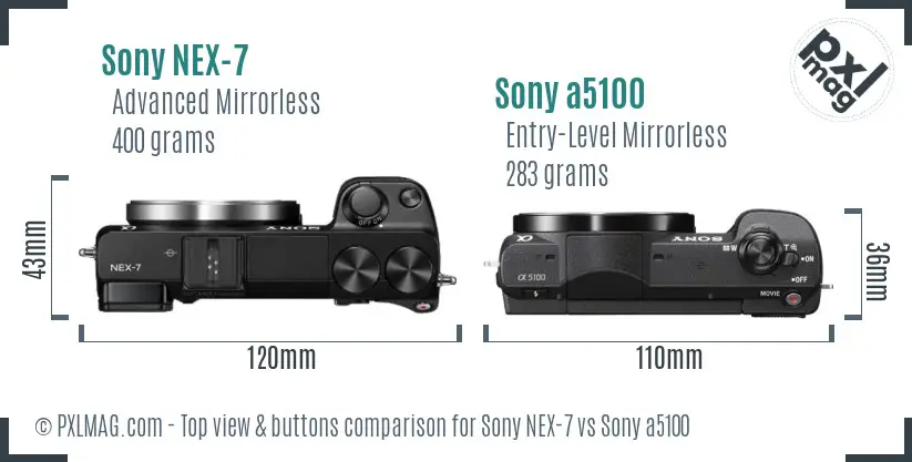 Sony NEX-7 vs Sony a5100 top view buttons comparison