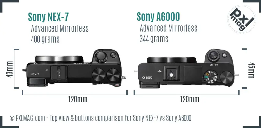 Sony NEX-7 vs Sony A6000 top view buttons comparison