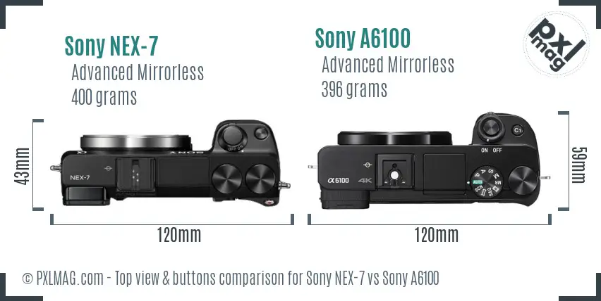Sony NEX-7 vs Sony A6100 top view buttons comparison
