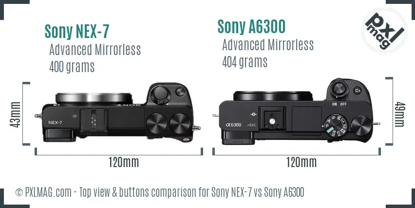 Sony NEX-7 vs Sony A6300 top view buttons comparison