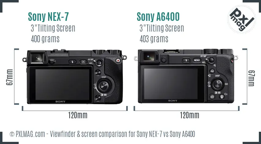 Sony NEX-7 vs Sony A6400 Screen and Viewfinder comparison