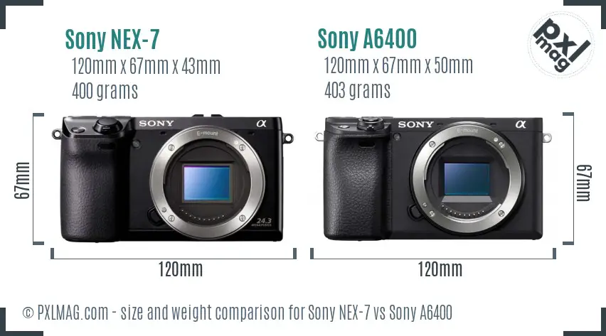 Sony NEX-7 vs Sony A6400 size comparison