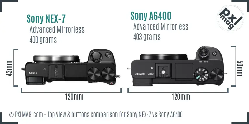Sony NEX-7 vs Sony A6400 top view buttons comparison