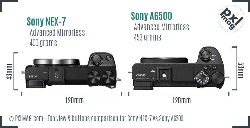 Sony NEX-7 vs Sony A6500 top view buttons comparison