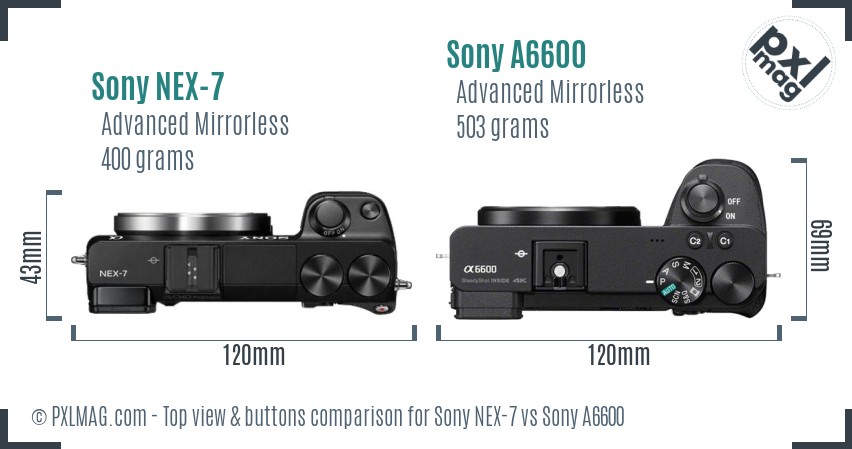Sony NEX-7 vs Sony A6600 top view buttons comparison