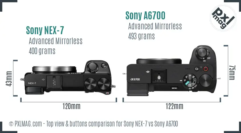 Sony NEX-7 vs Sony A6700 top view buttons comparison